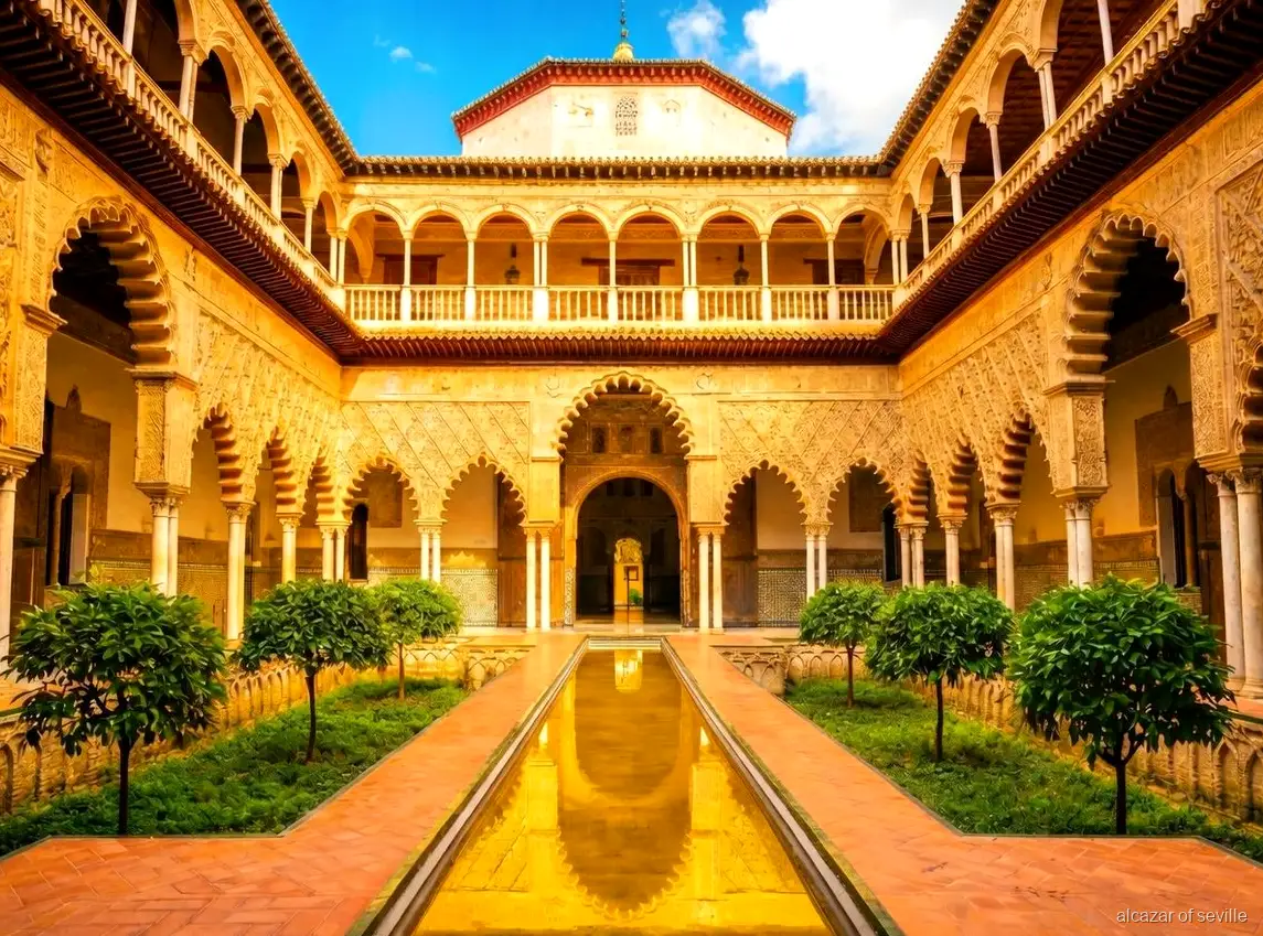 Guidad tur till Royal Alcázar of Seville, legitimerad guide leder en grupp